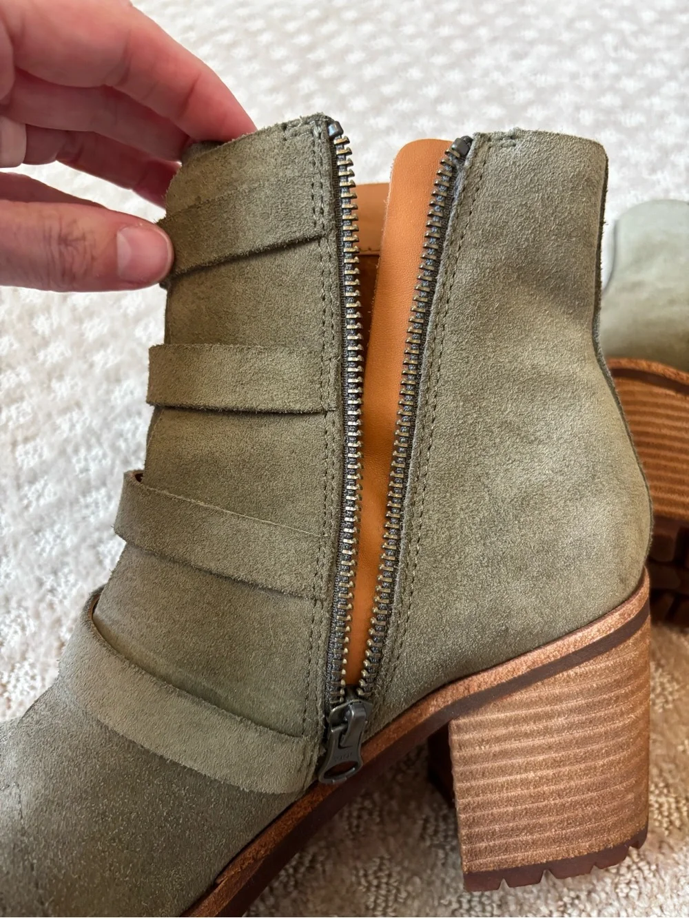Kork-Ease Dee Hiker Grey-Green Suede Heeled Bootie